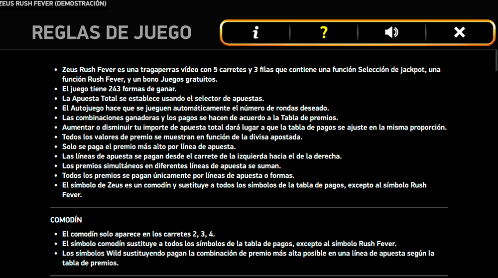 Reglas De Zeus Rush Fever